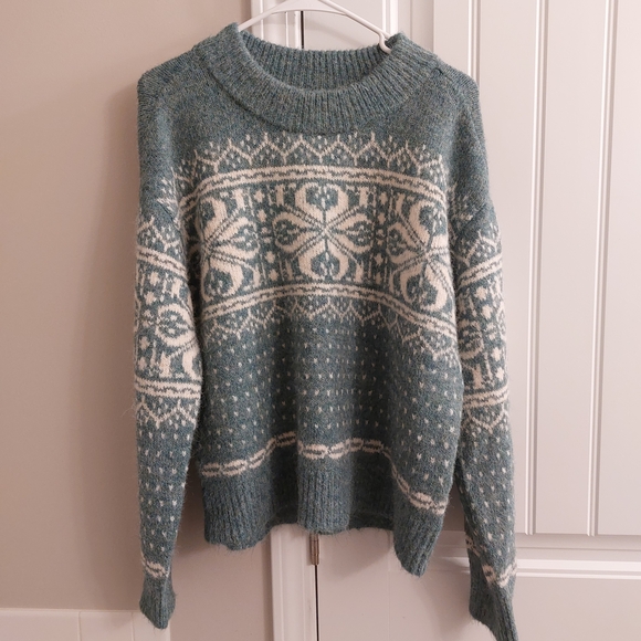 Universal Thread Sweaters - Universal Thread Nordic Pattern Sweater - Teal and Cream